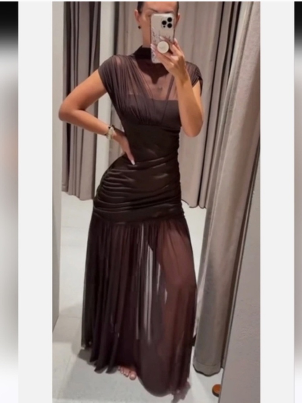 Zara NWT draped combination maxi dress chocolate brown 4772/252 - Picture 5 of 9